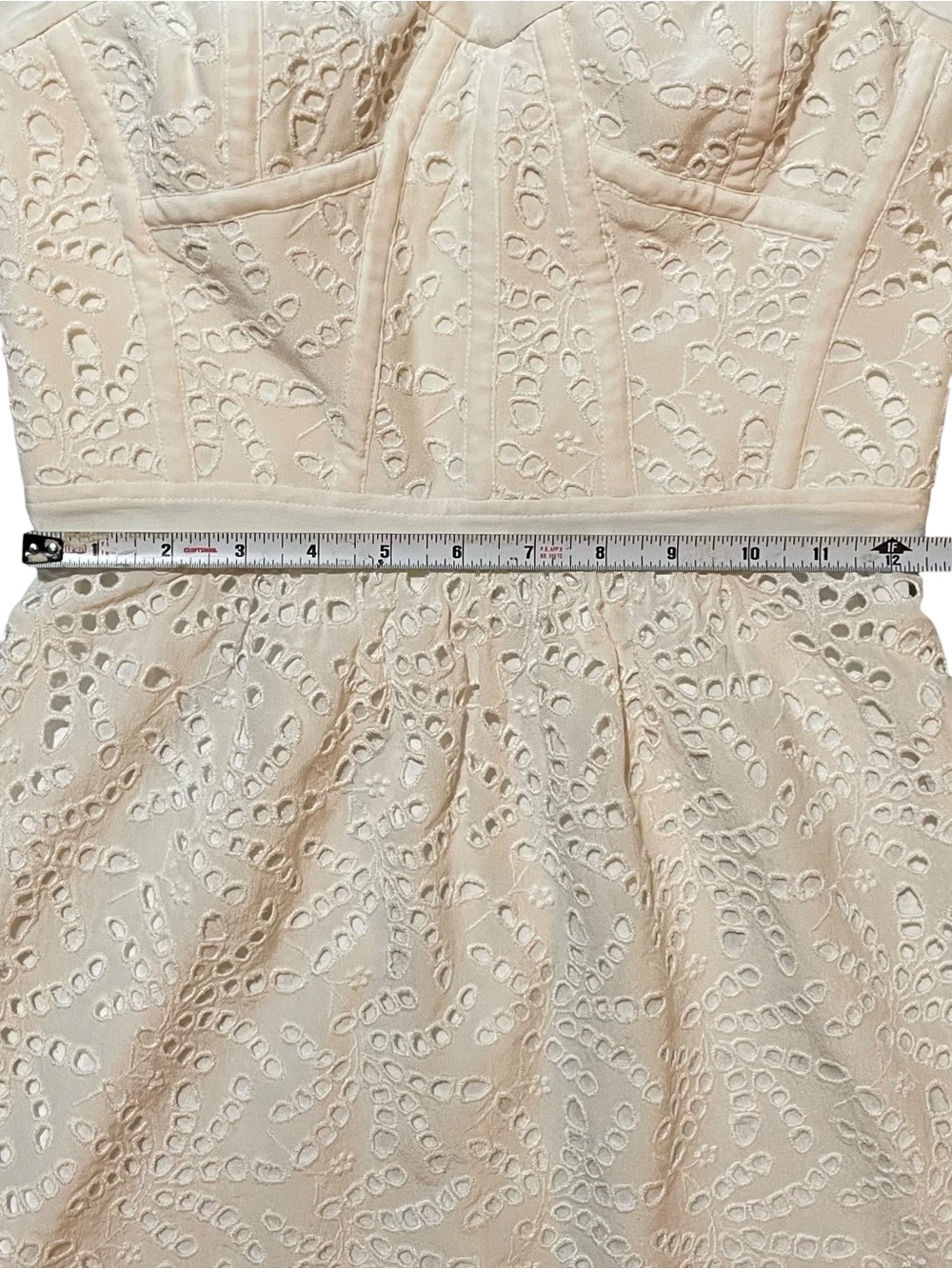 REBECCA TAYLOR Off White Strapless Eyelet Mini Dress US 2 - Picture 10 of 12